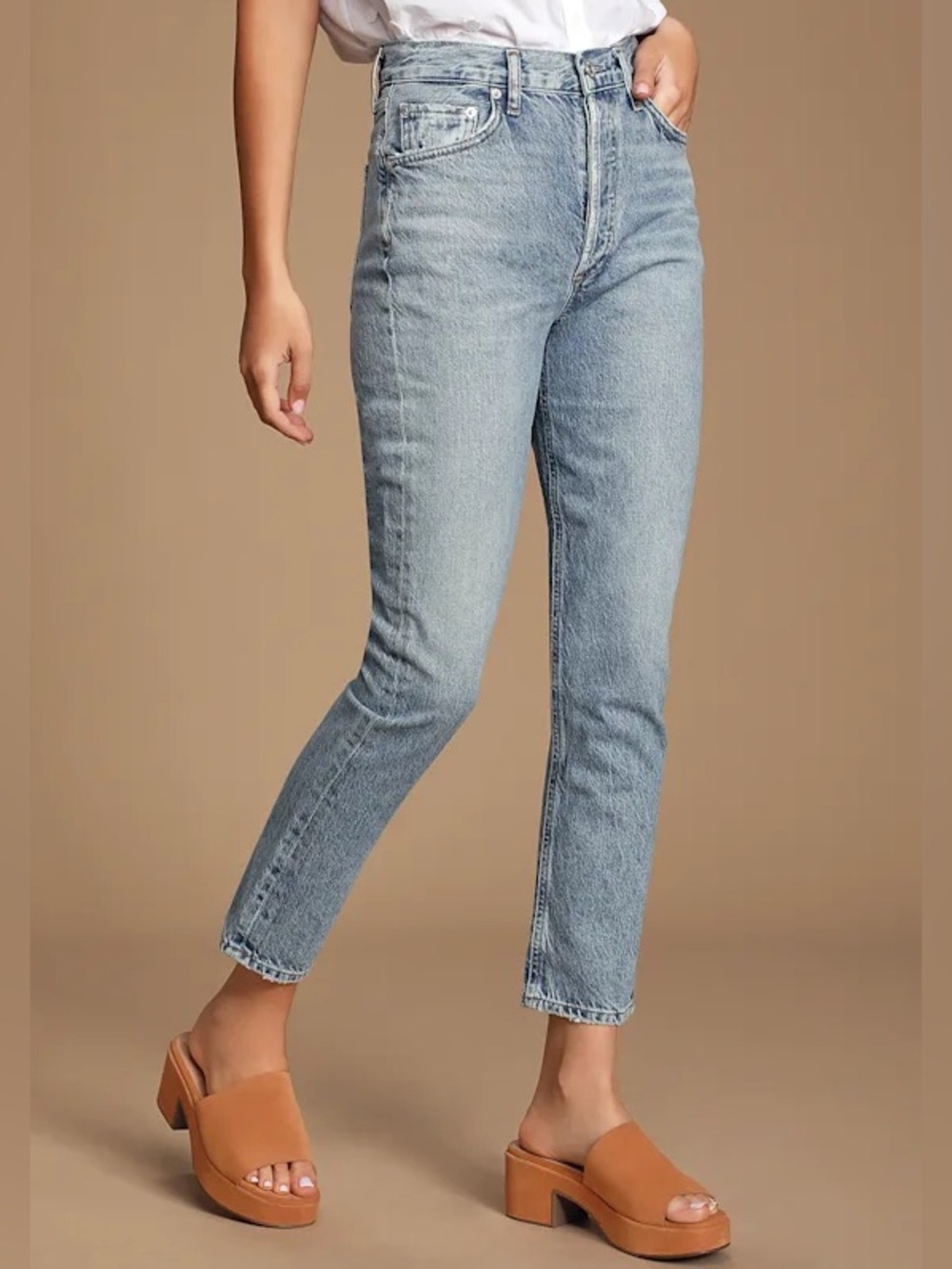 AGOLDE Riley High Rise Straight Crop Jeans in Blur 100% Organic Cotton